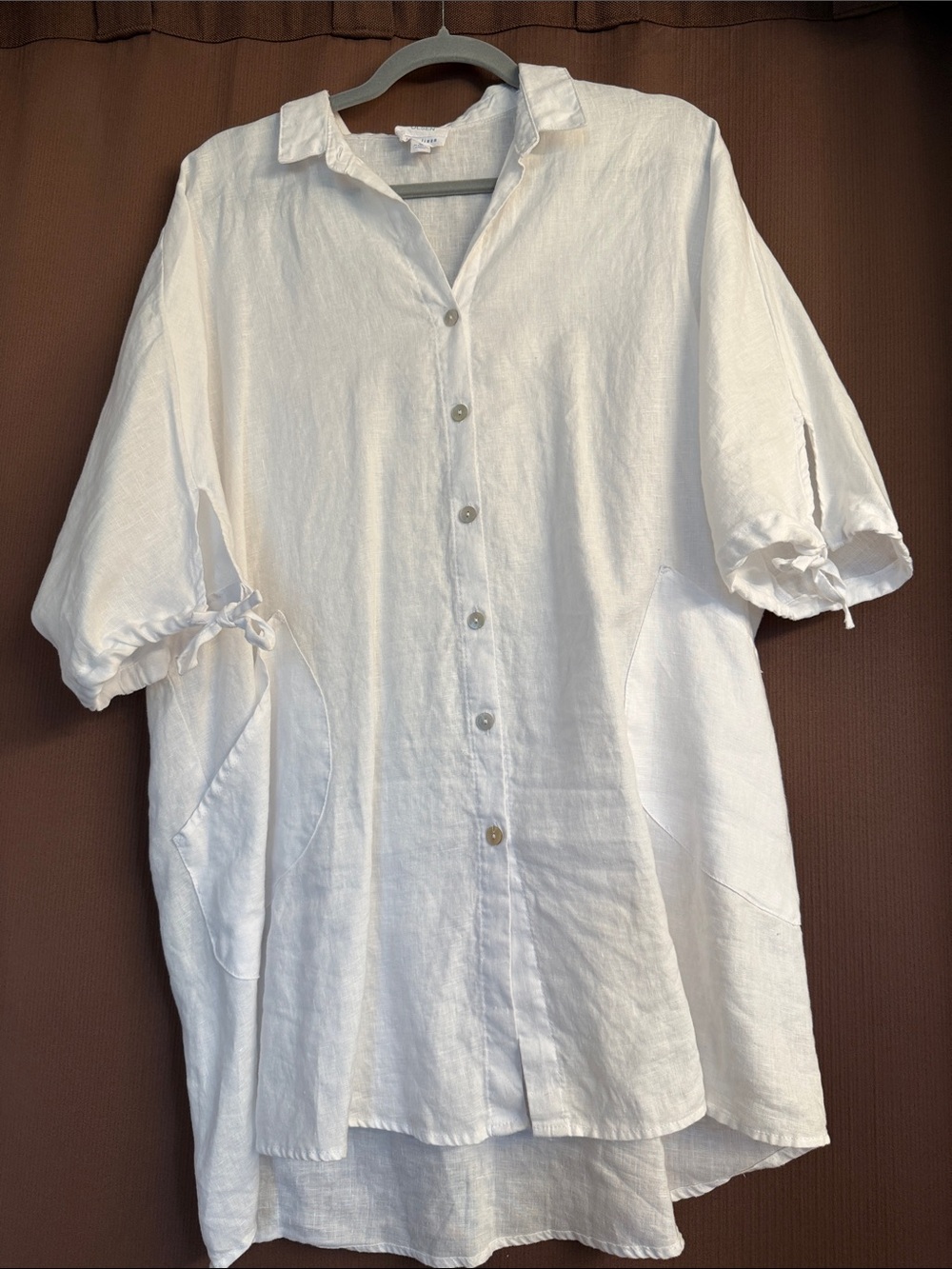 Sigrid Olsen White Linen Button-Down Tunic Shirt